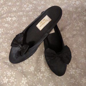 Victoria’s Secret Black Satin Bow Mules Mini Heel